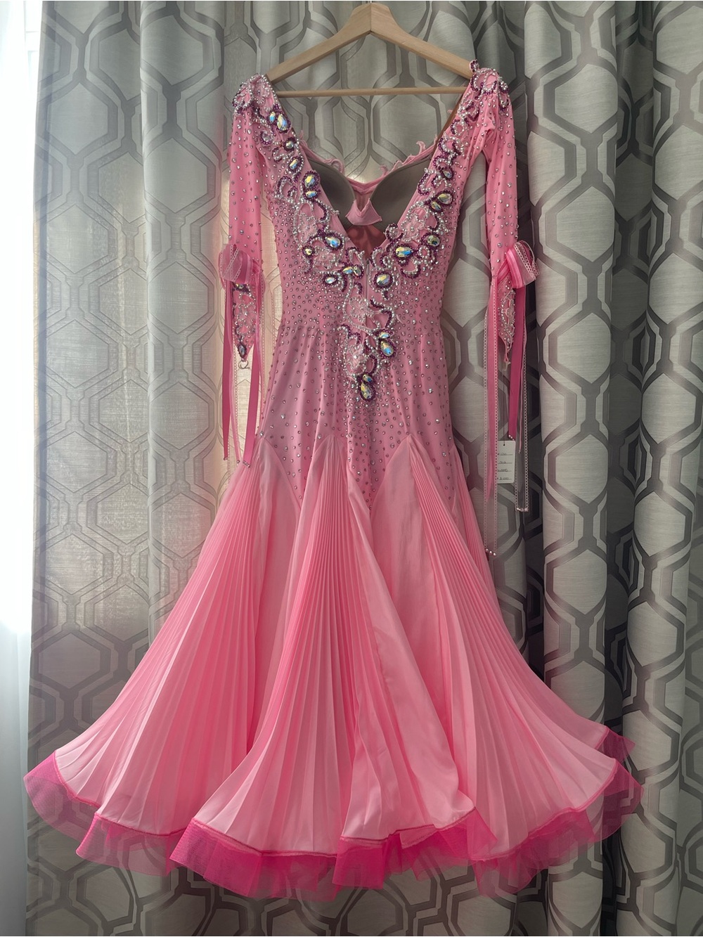 Elegant Pink Ballroom Dance Dress with Swarovski crystal
